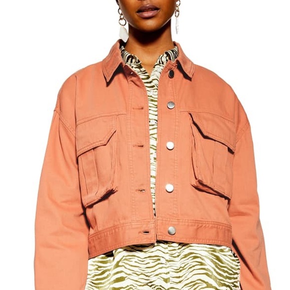 Topshop Avril Cropped Cargo Shirt Jacket Shacket Blush Cotton 8 10 NWT - Picture 3 of 9